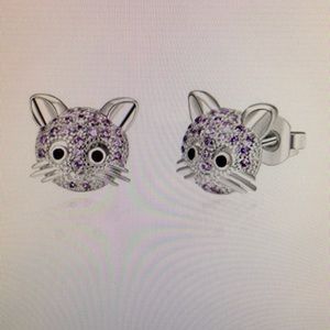 Cat stud earrings with purple faux diamonds